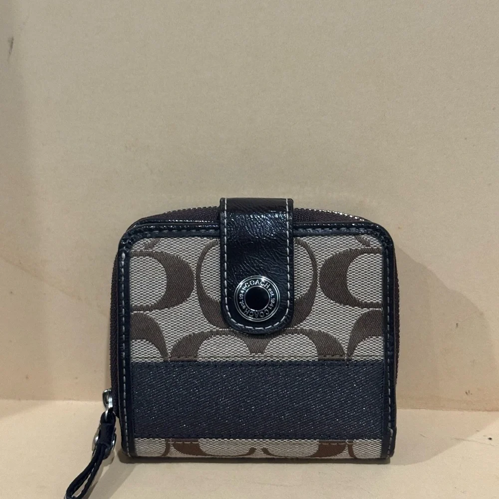 Coach Signature Brown Compact Wallet